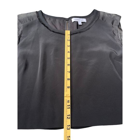 Elizabeth and James Black Sleeveless Sheer Silk Trim Blouse Crop Top - Large - Picture 8 of 12